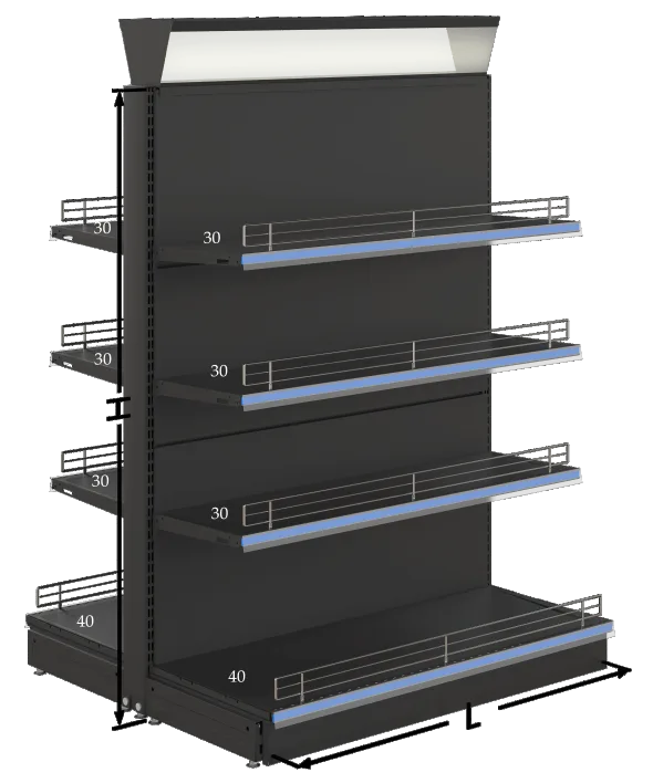 Kosmetik-Gondel PSF-KCOGU-4001000 beidseitig, Mittelhöhe 400×1000×1400