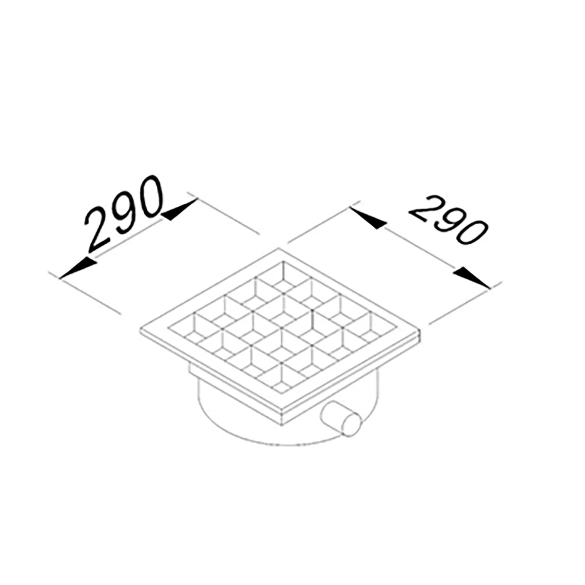 Floor Drain 7961.02929.7O2 — 290×290 mm, Centre Siphon, Right Outlet