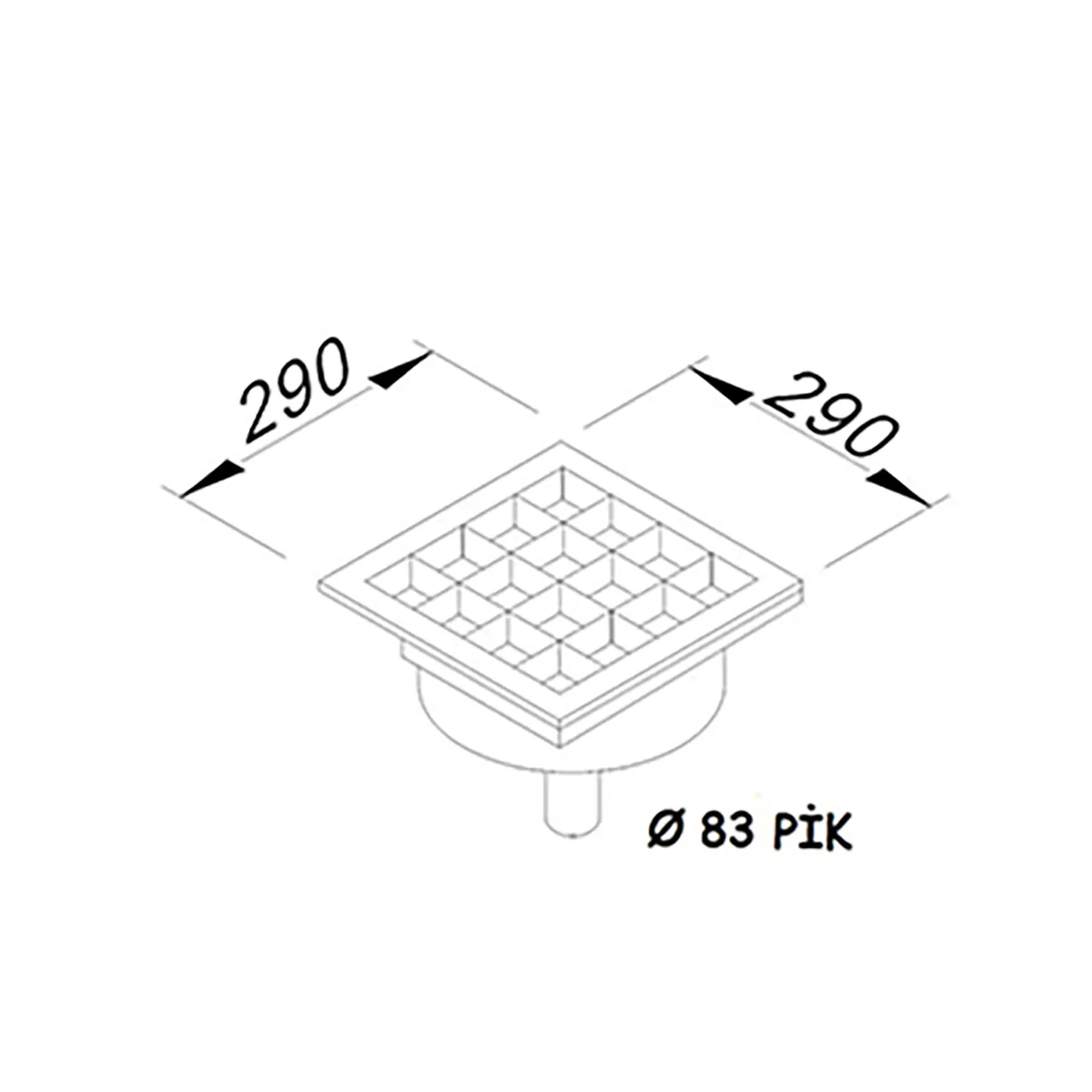 Floor Drain 7961.02929.7O1 – 290×290 mm, Center Siphon, Bottom Outlet