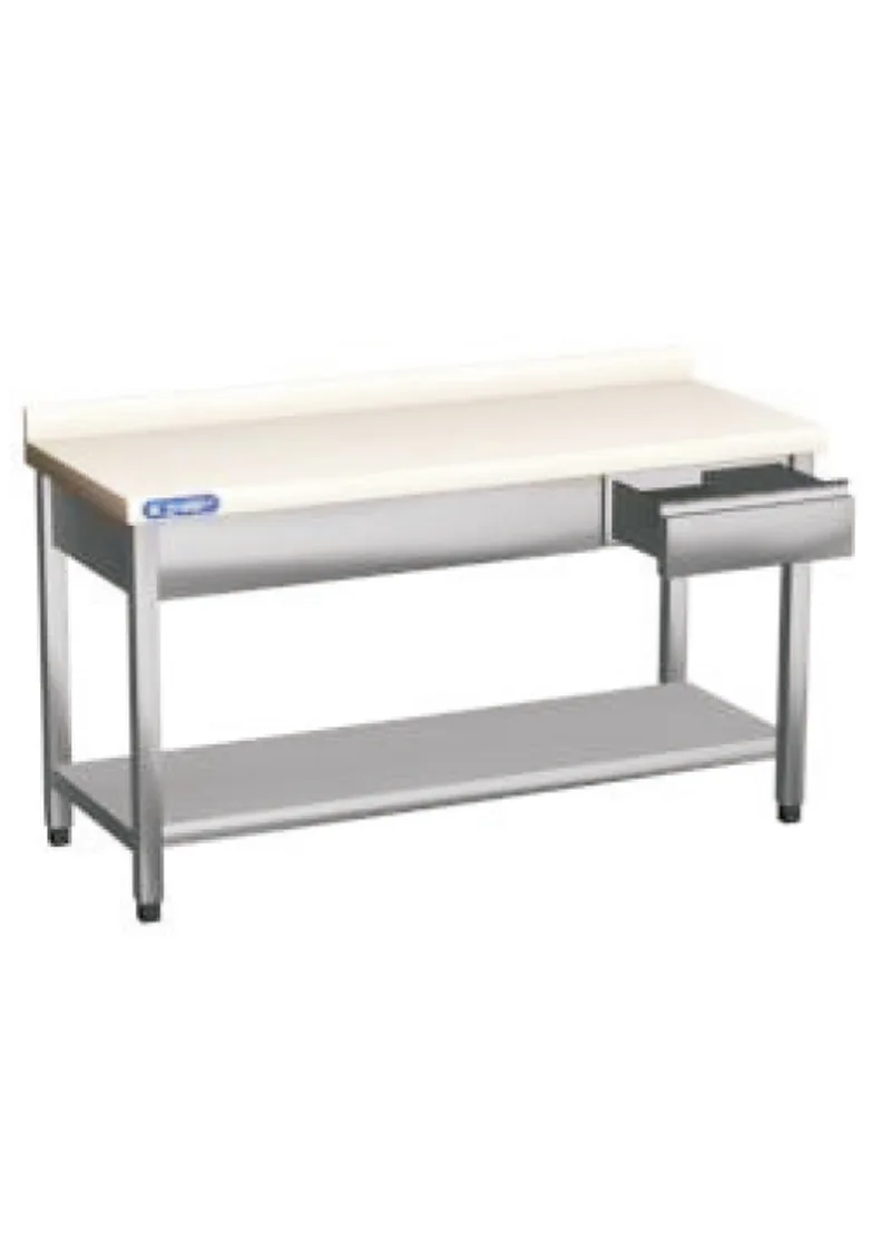 Wooden top work table with bottom shelf, up-stand and drawer (70) ATSR-14